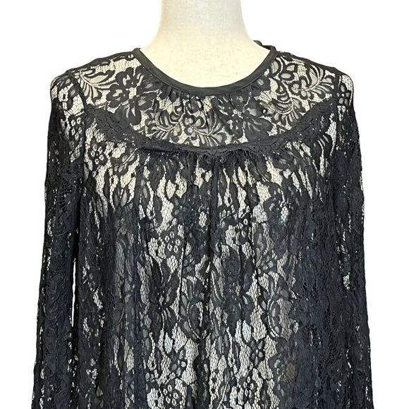 Kimchi Blue Floral Lace Long Sleeve Mini Dress. Fringe Hem. Black Size S #971 - Picture 3 of 9
